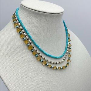 Layered Turquoise Howlite And Freshwater Pearls Three Strand Necklace Vintage